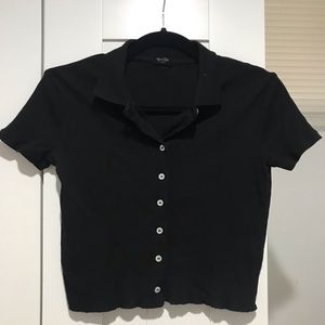 BRANDY MELVILLE BLACK BUTTON DOWN CROP TOP